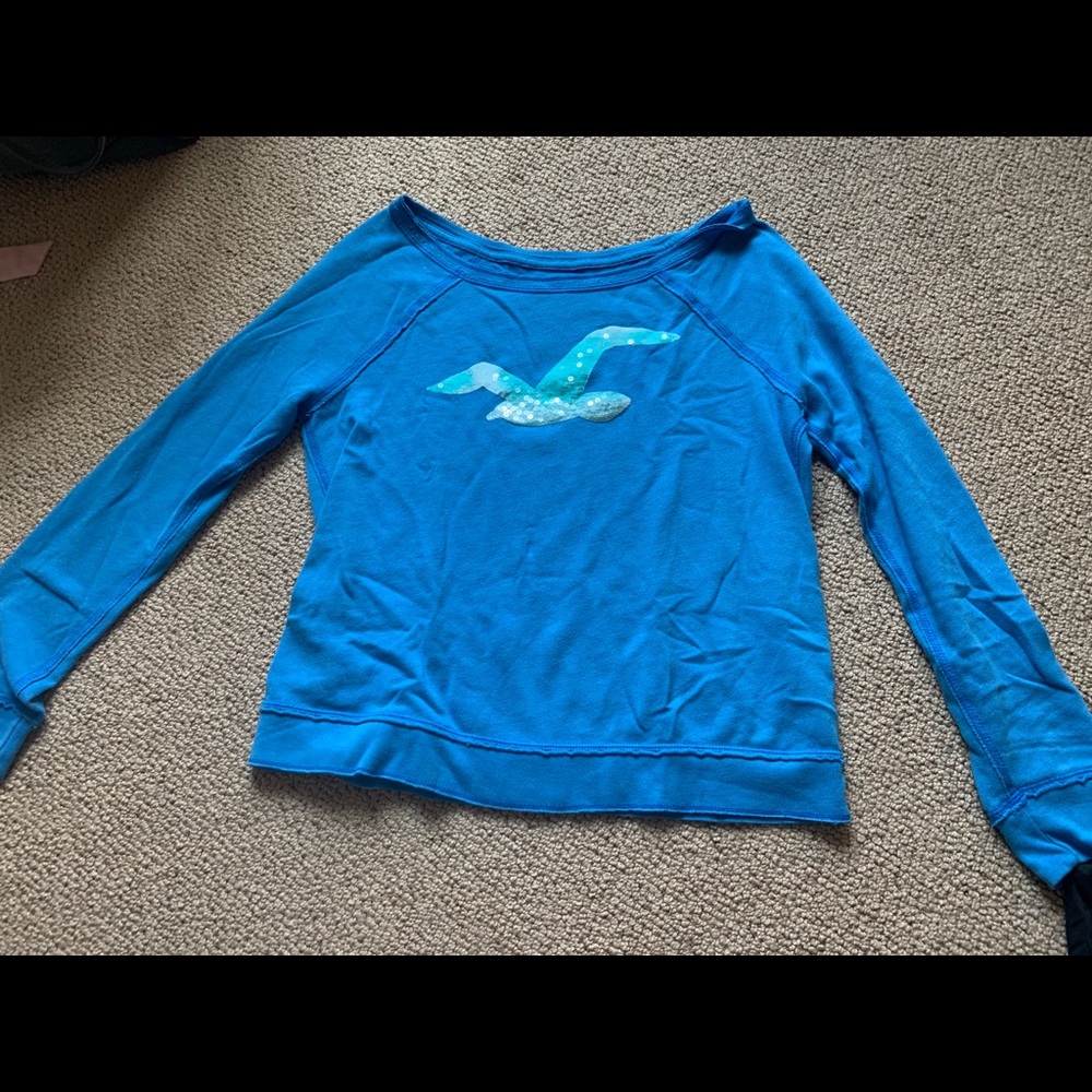 Large blue Hollister scoop neck sweater
